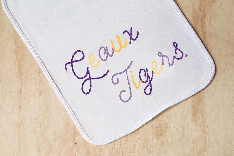 Little Birdie Stitched Script LSU Burp Cloth