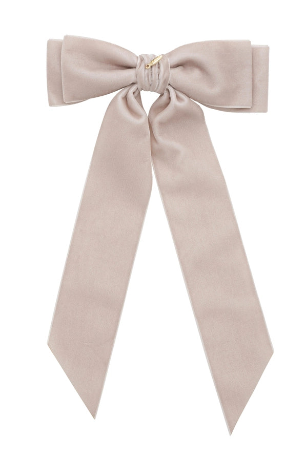 Madeline Velvet Long Tail Bow-Taupe