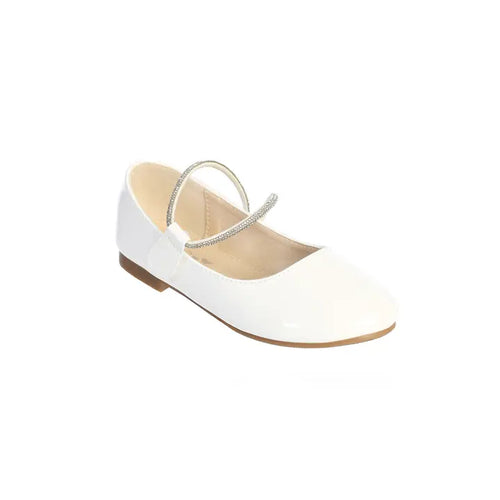 Tip Top Patent Flats with Double Rhinestone Strap-White