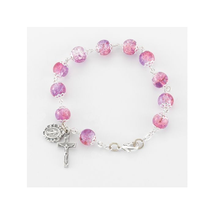 8mm Amethyst /Ruby Crackled Glass Bead Bracelet