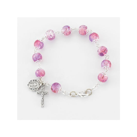 8mm Amethyst /Ruby Crackled Glass Bead Bracelet