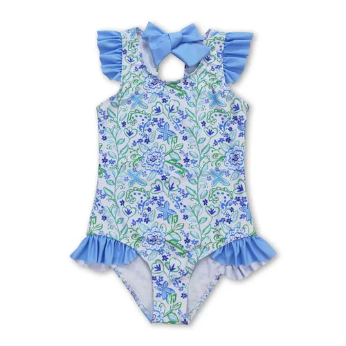 Blue and Green Floral Swimsuit