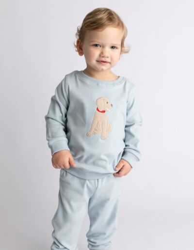 Banana Split Puppy Applique Boys Jogger Set - blue