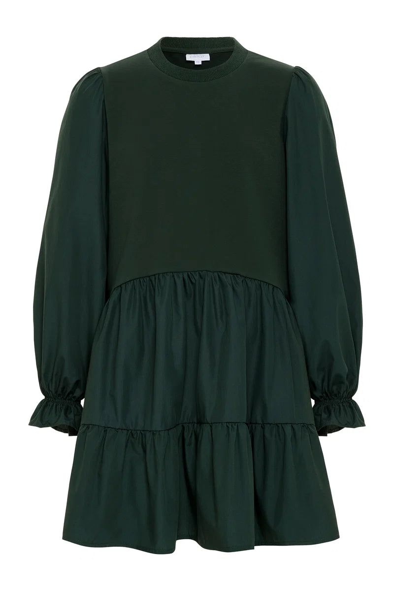 Pleat CeCe Crewneck Dress-Hunter
