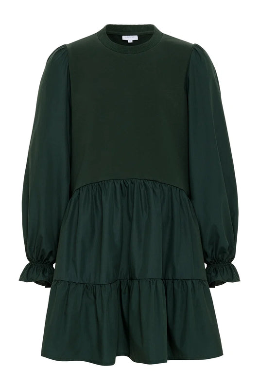 Pleat CeCe Crewneck Dress-Hunter