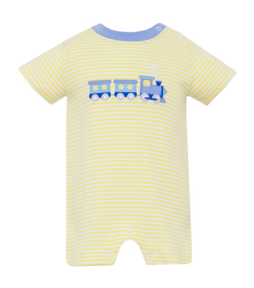 C&C Yellow Stripe Train Applique Romper