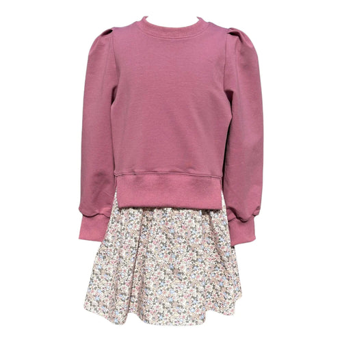 Pleat Clara Combo Dress-Rose