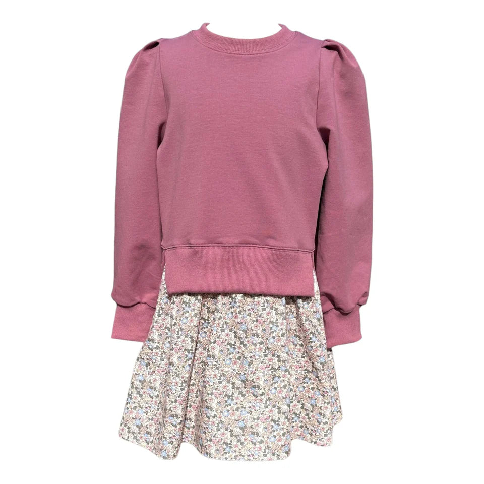 Pleat Clara Combo Dress-Rose