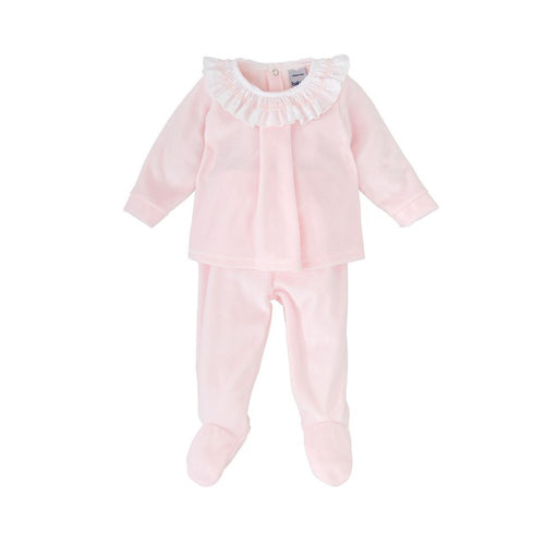 Babidu Pink Velour Smocked Collar 2pc Set
