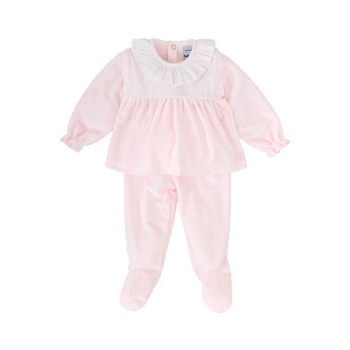 Babidu Pink Velour Swiss Dot Two Piece Footie