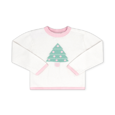 SET Cozy Up Tree Sweater-White/Pink