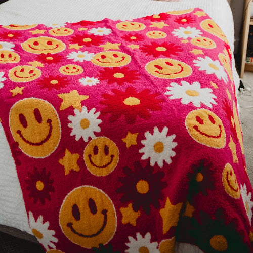 Katydid Red Flower Smiley Blanket