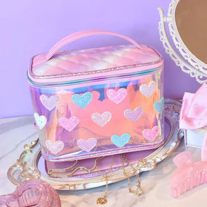 OMG Glitter Hearts Patched Clear Glazed Glam Bag