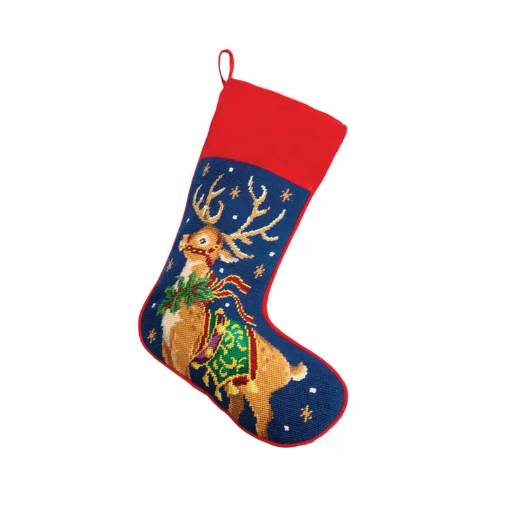 Holiday Reindeer Traditional Needlepoint Stocking