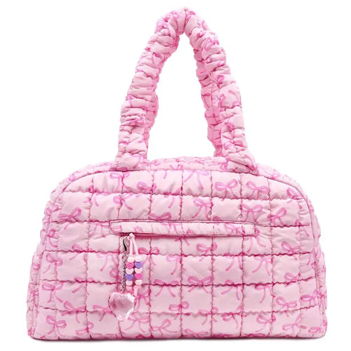 OMG Quilted Scrunchies Bow Printed Medium Duffle -Pink