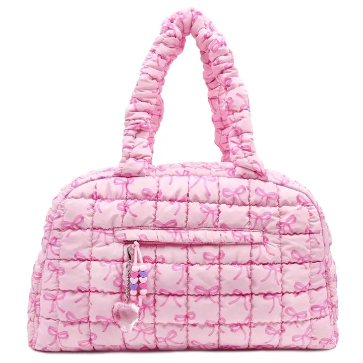OMG Quilted Scrunchies Bow Printed Medium Duffle -Pink