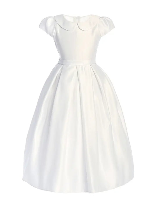 Sweet Kids White Satin Dress w/ Collar & Pleated Skirt