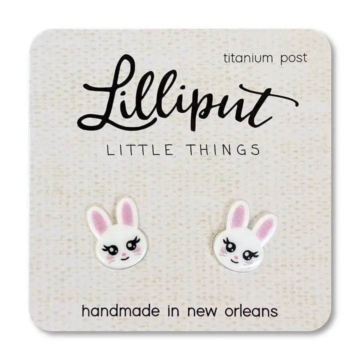Lilliput White Easter Bunny Earrings