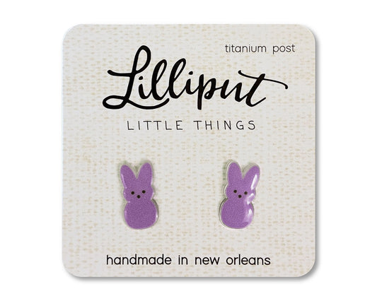 Lilliput Marshmallow Bunny Earrings-Purple