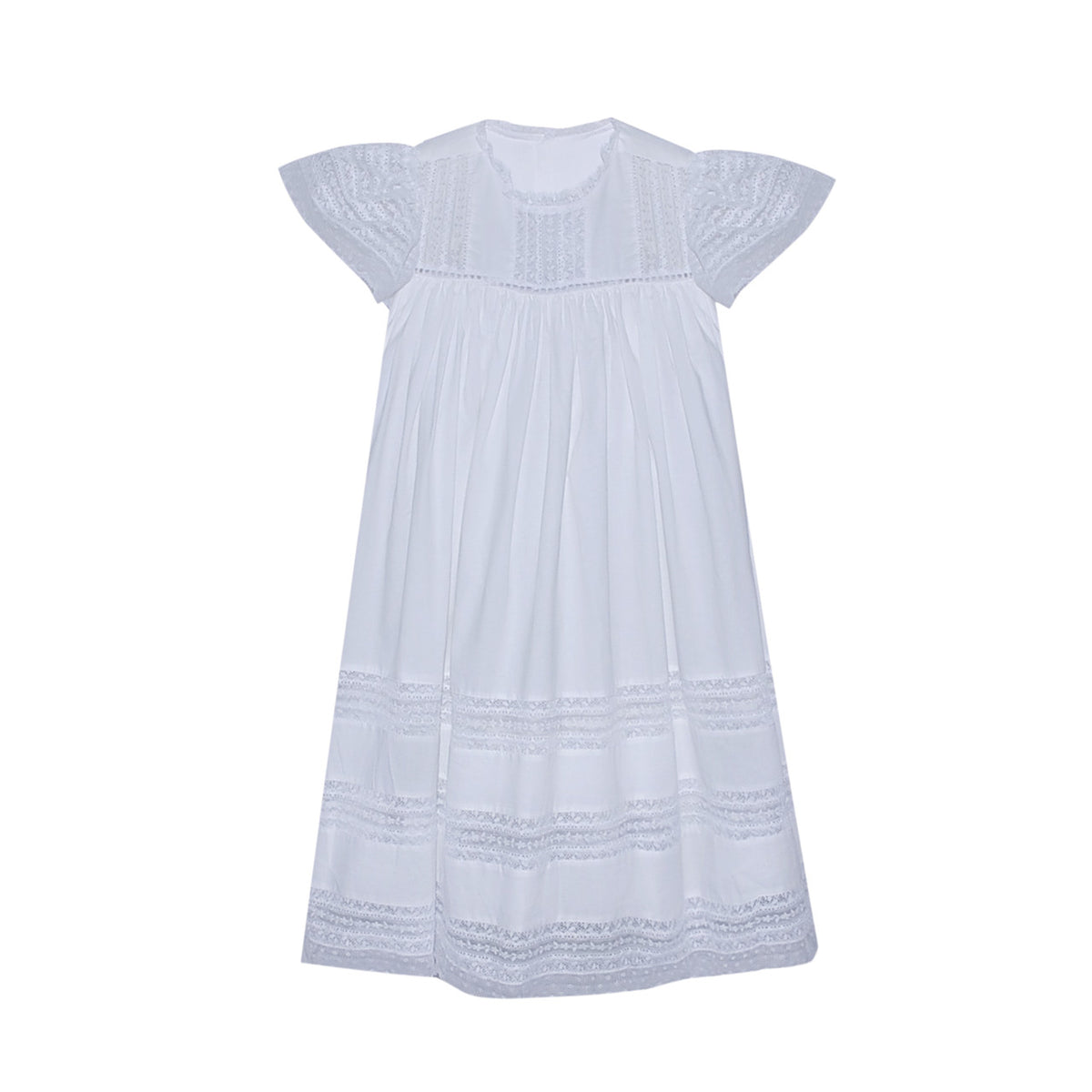 P&R Emmilene White Lace Yoke/Sleeves Dress