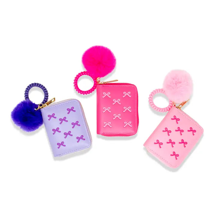 3D Bow Pom Pom Zip Wallet