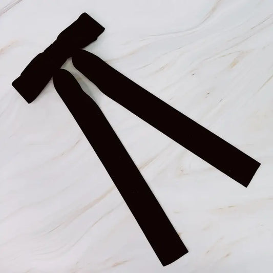 Double Fold Artisan Velvet Bow w/ Tails-Black