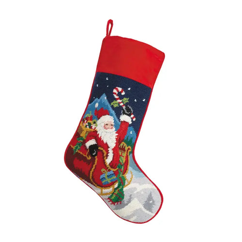 Needlepoint Santa Sleigh Christmas Stocking