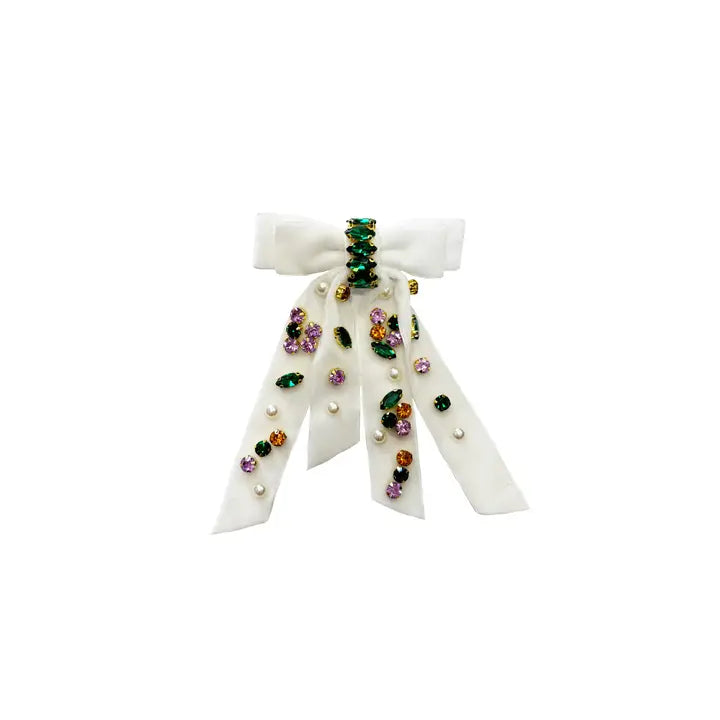 Bejeweled Ribbon Bow-White