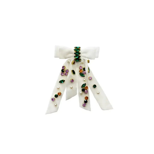 Bejeweled Ribbon Bow-White