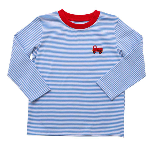 Itsy Bitsy Firetruck L/S Shirt-Blue/White