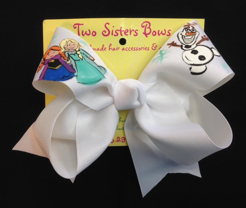 Two Sisters Frozen Crew Painted Bow-White