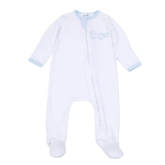 MB Gator Applique Zip Footie-Lt. Blue