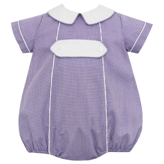 Petit Bebe Purple Gingham Boy's Bubble w/ White Tab