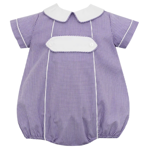 Petit Bebe Purple Gingham Boy's Bubble w/ White Tab