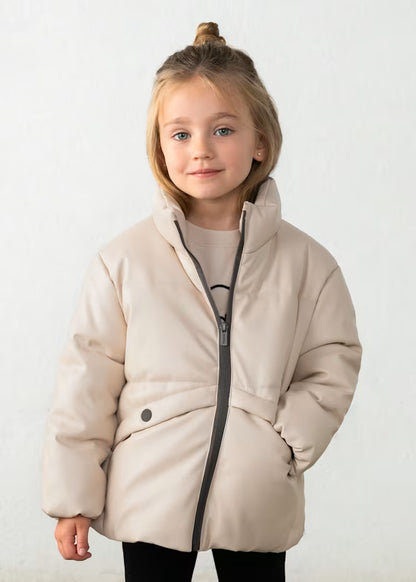 Girl Faux Leather Puffer Jacket