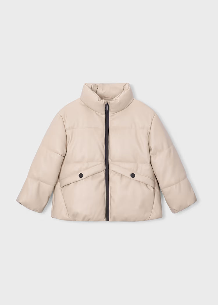 Girl Faux Leather Puffer Jacket
