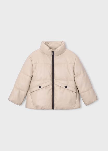 Girl Faux Leather Puffer Jacket