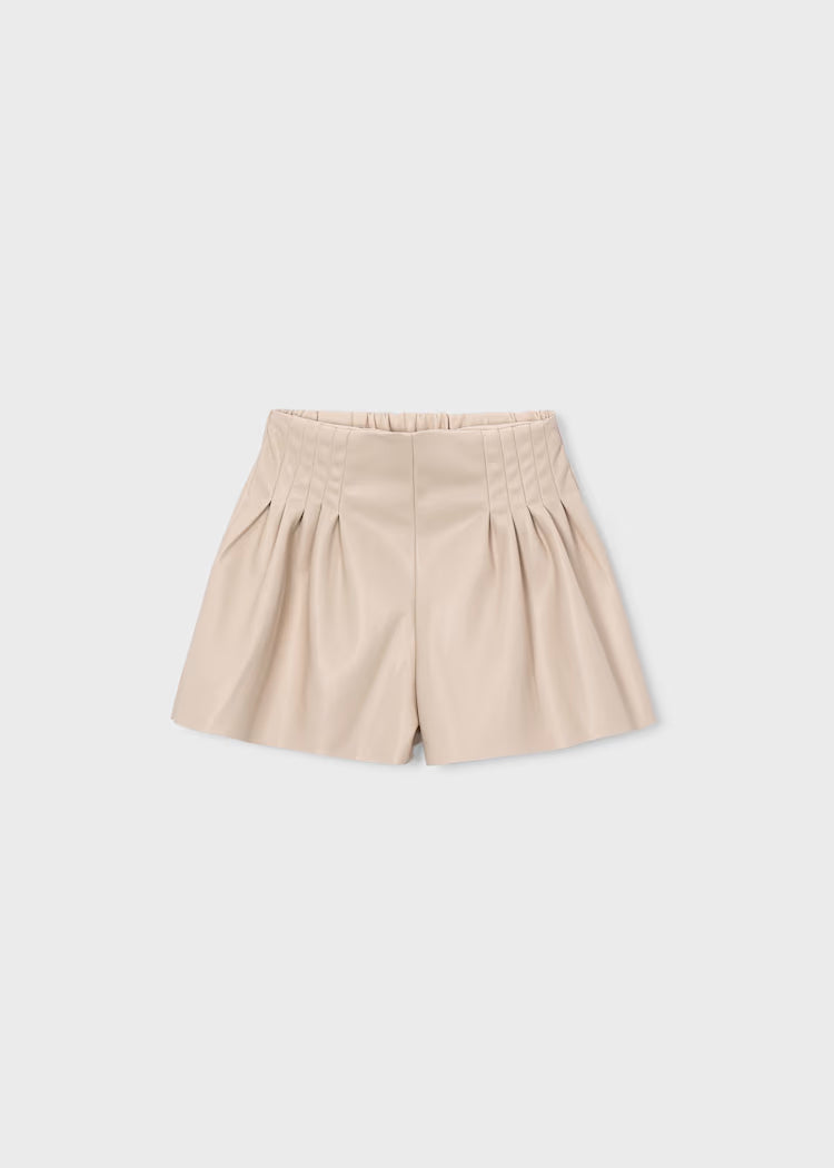 Mayoral Faux Leather Shorts-Biscuit Beige