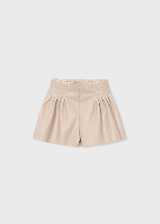 Mayoral Faux Leather Shorts-Biscuit Beige
