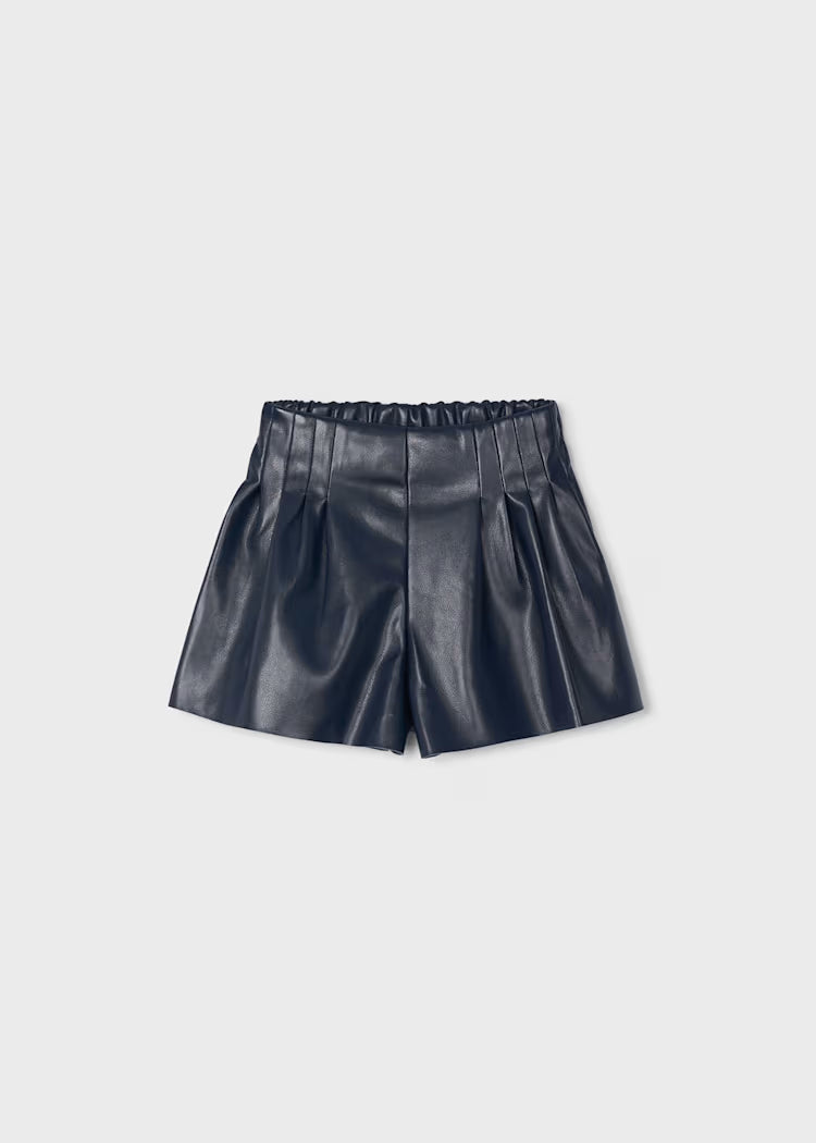 Faux Leather Shorts-Navy