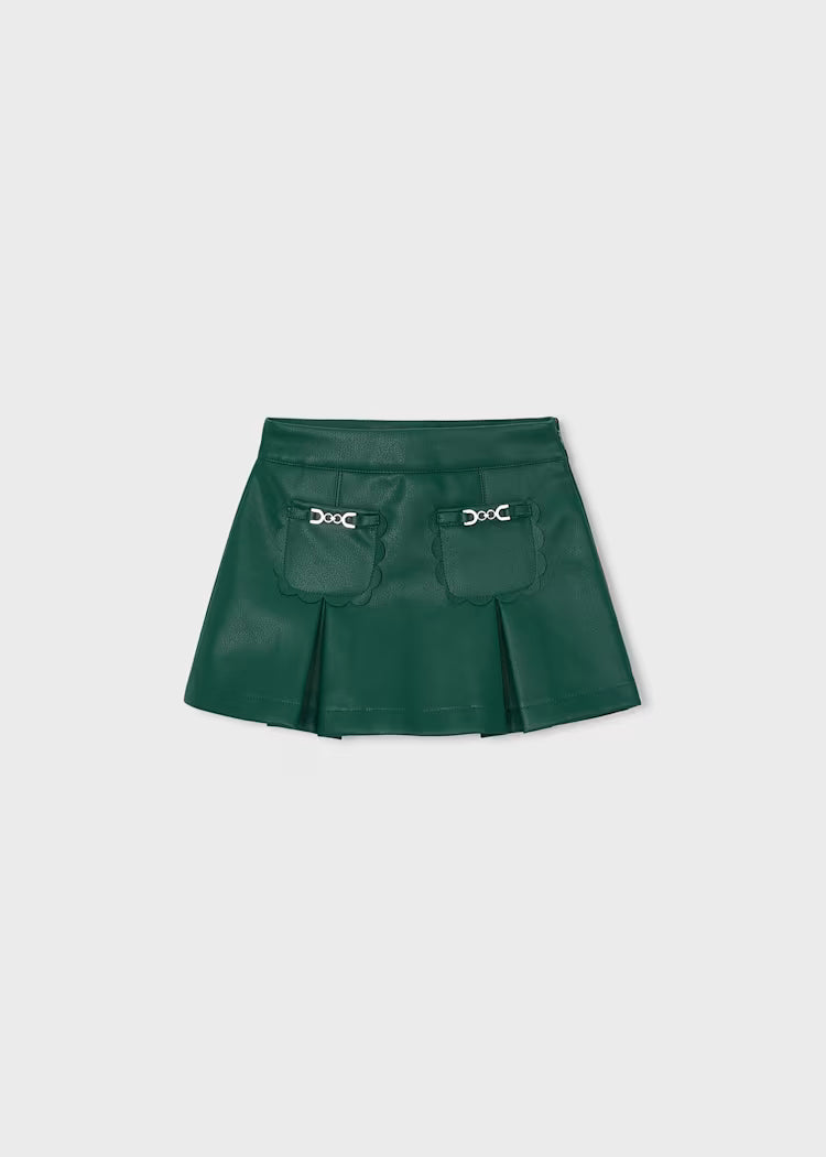 Mayoral Bottle Green Faux leather Skirt with Pockets