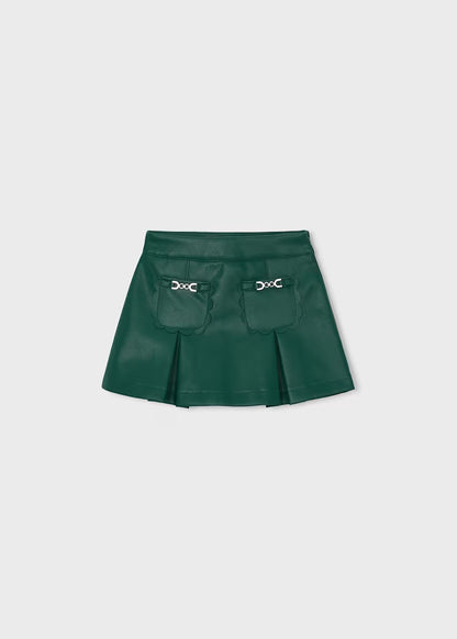 Mayoral Bottle Green Faux leather Skirt with Pockets