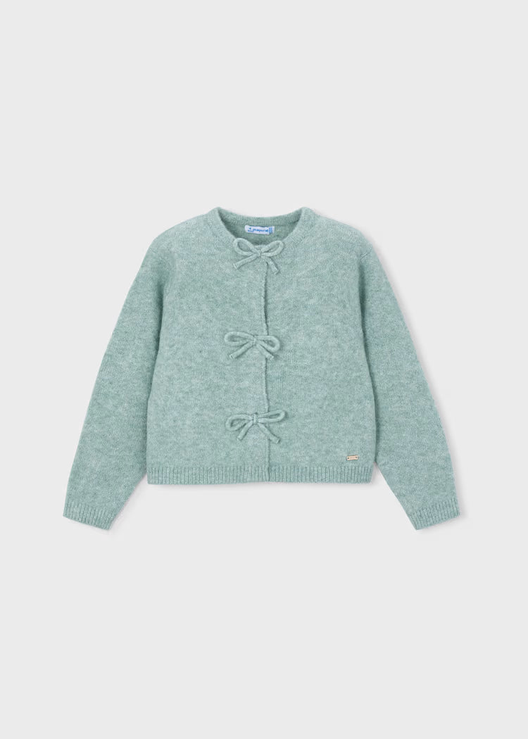 Mayoral Knit Cardigan w/ Bow Detail-Sage