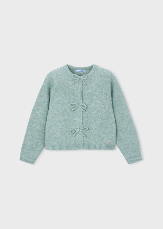 Mayoral Knit Cardigan w/ Bow Detail-Sage