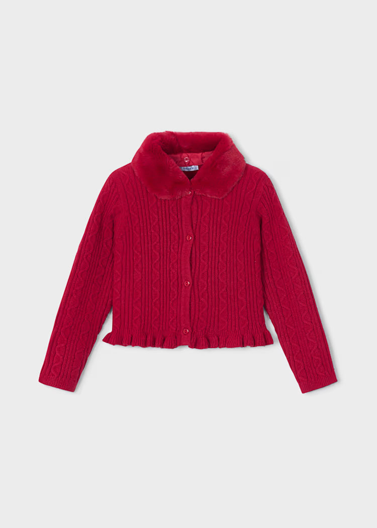 Mayoral Red Faux fur Collar Cardigan