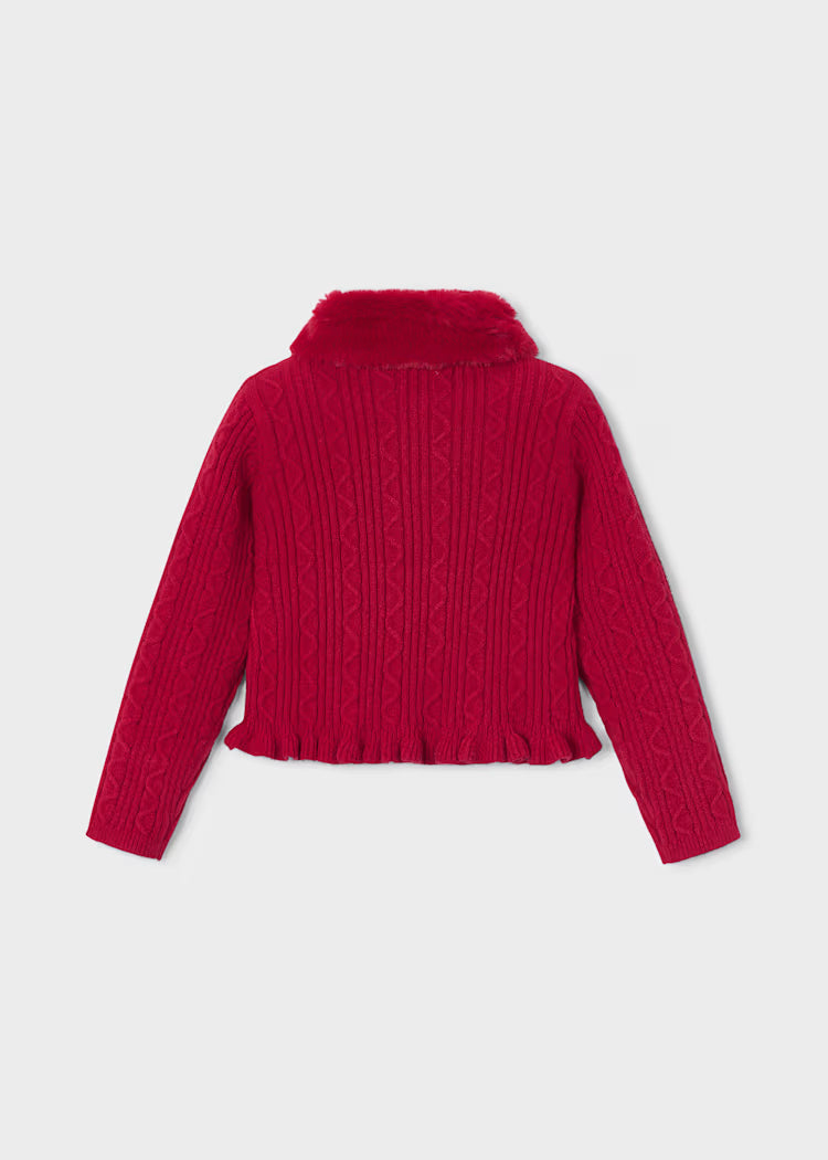 Mayoral Red Faux fur Collar Cardigan