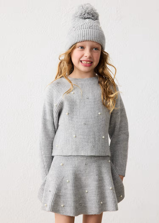 Mayoral Girls Mix Gray Pearl Knit Sweater and Skirt Set