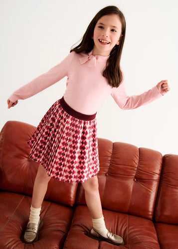 Abel & Lula Stamped Pleated Skirt-Red