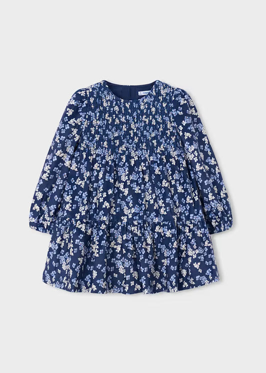 Mayoral Printed Velvet Dress-Navy