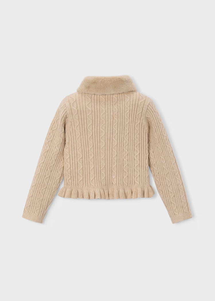 Mayoral Milk Faux Fur Collar Cardigan - Beige